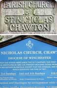 Parish sign: <i>A church has stood here since the 13th century, the first rector being instituted in 1289. The present building dates from 1872 . . . except for the chancel and sanctuary which survived the fire of 1871.</i>