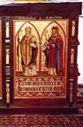 19th century altar with painted panels of Christ, with St Nicholas and St Swithin on the right and St Birinius and St Boniface on the left