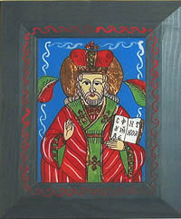 Sfantul Nicolae, bright colored folk style icon
