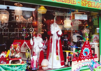 Sints and toys in shop window
