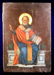 Enthroned figure, red and blue vestments