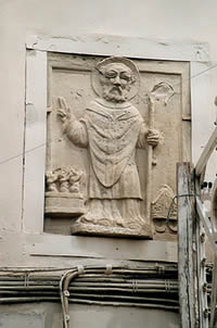 Relief carving on building