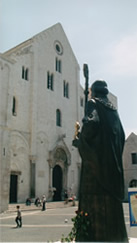 Russian Orthodox St Nicholas Statue across piazza from the Basilica