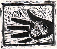 Hand with three coins