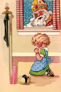 Child praying, St Nicholas in window