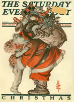 Jolly Santa with girl and large bag