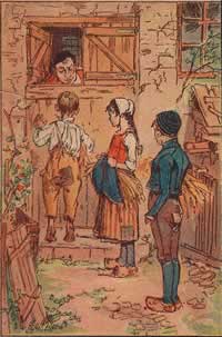 Children approach butcher's