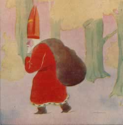 St Nicholas carrying very large sack