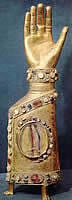 Gold hand on large stand
