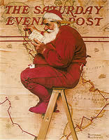 Santa and map, studying list