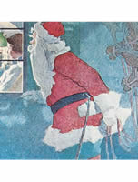 Santa in red suit, peeking in window