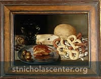 Still life with bread, pastry letters