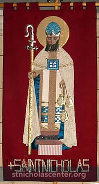 Nicholas with crozier and three bags of gold