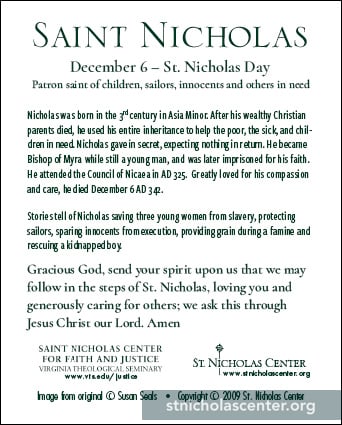 St Nicholas prayer card