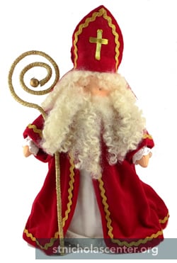 St Nicholas in red with large gold crozier